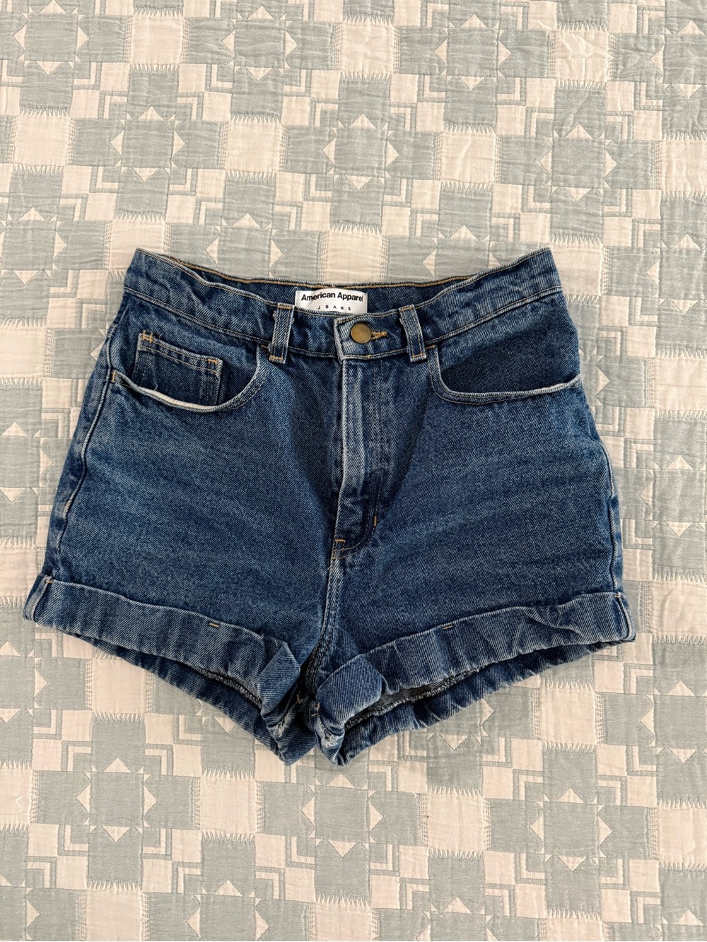 American Apparel Vintage Dark Blue High Waist Rolled Denim Shorts